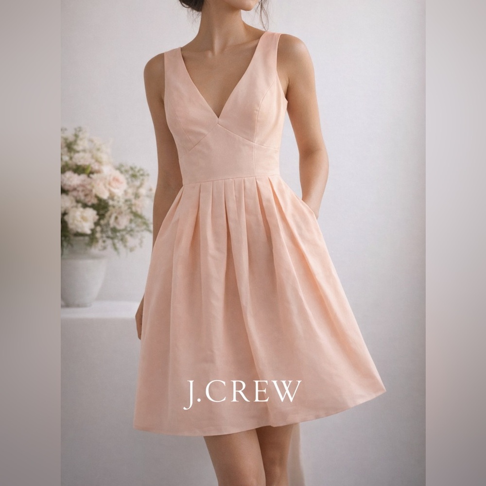 J. Crew Marbella Dress | Peach Blush Pleated V-Neck | Size 4